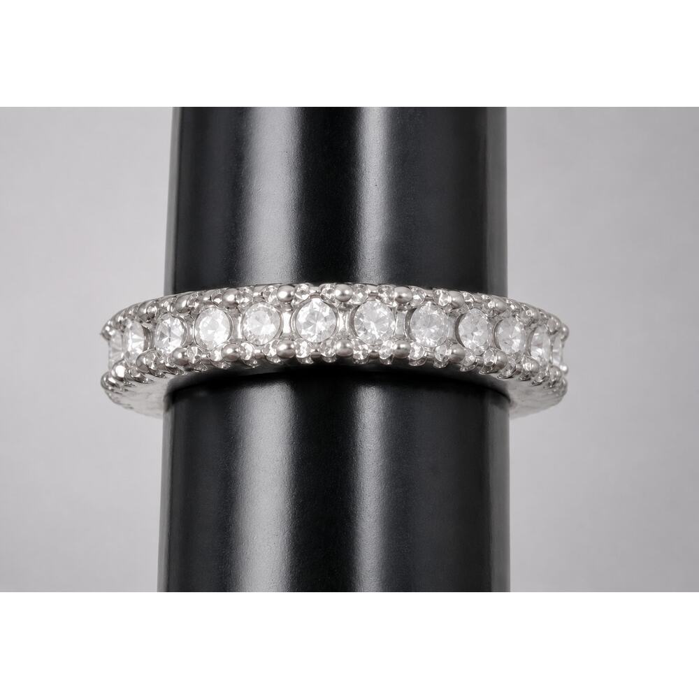 Chunky‎ Rhinestone Band Eternity Ring Size 8 Silver Tone Sparkly Statement r-16